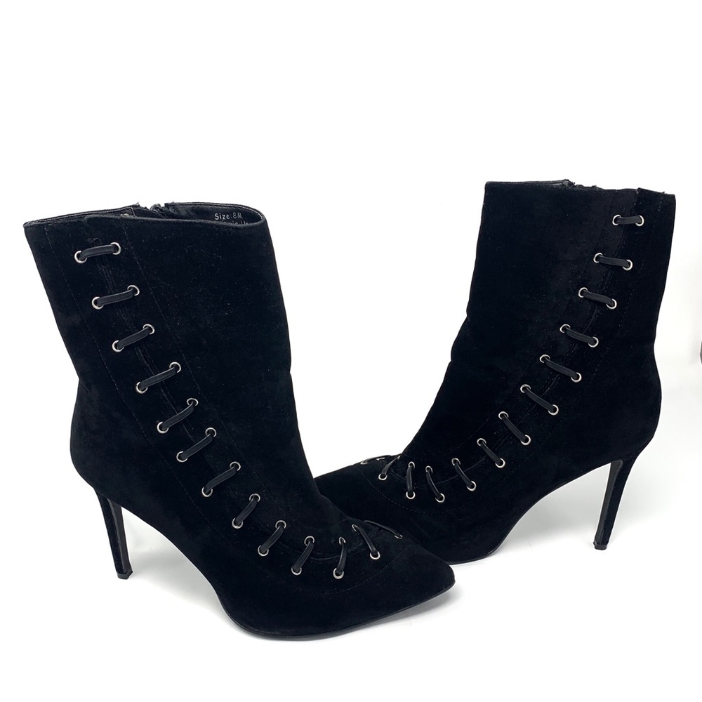 Penny loves Kenny Black Suede Booties Size 7 1/2 With A Four Inch Heel